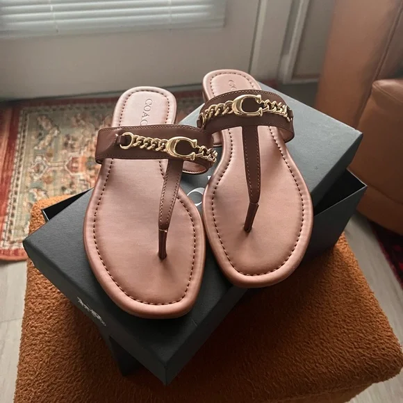 COACH NWT Jaclyn Leather Sandal Brown 8.5 - Picture 2 of 7